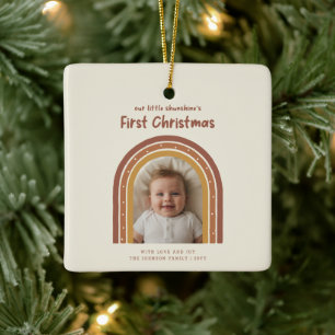 Newborn Baby's First Christmas Holiday Arch Photo Ceramic Ornament