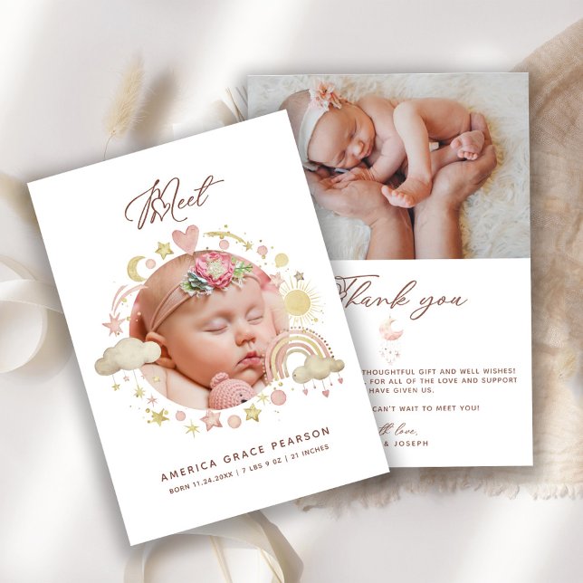 Newborn Birth Baby Girl Photo Thank You  Announcement (Creator Uploaded)