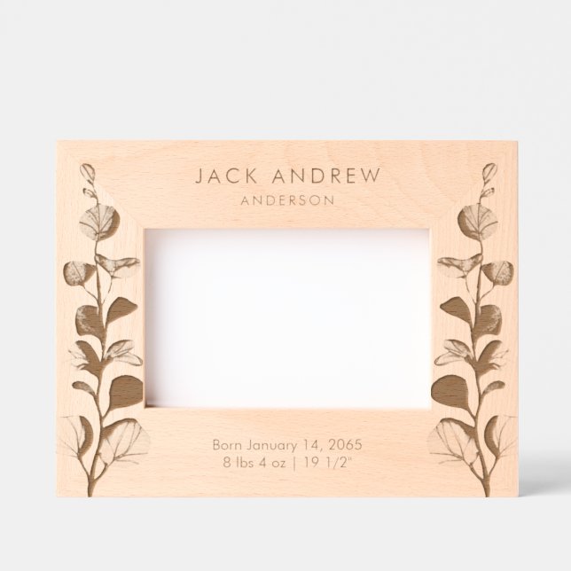 Newborn Birth Details Foliage Personalised Etched Frames (Front)