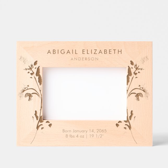 Newborn Birth Details Personalised Wildflower Etched Frames (Front)