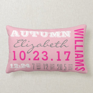 Newborn Birth Details Pillow Baby Girl Pink
