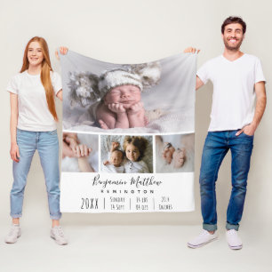 Newborn Birth Stats Collage 4 Photo Fleece Blanket