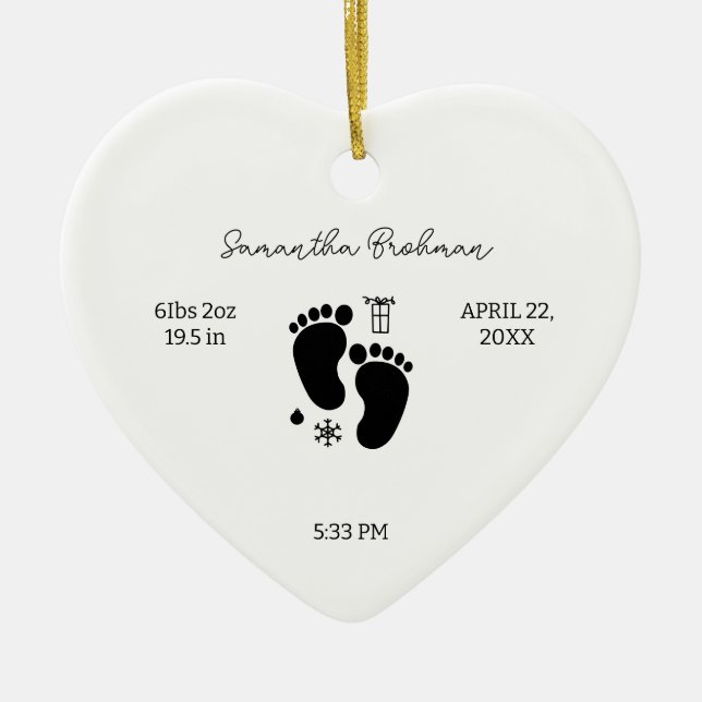 Newborn Birth Stats Nursery Baby Feet Keepsake Ceramic Ornament (Front)
