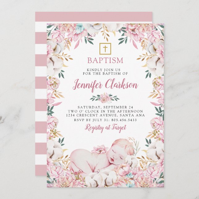 Newborn Floral Baptism Invitation (Front/Back)