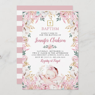 Newborn Floral Baptism Invitation