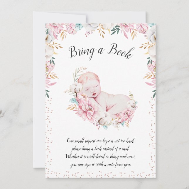 Newborn Floral Bring a Book Invitation (Front)