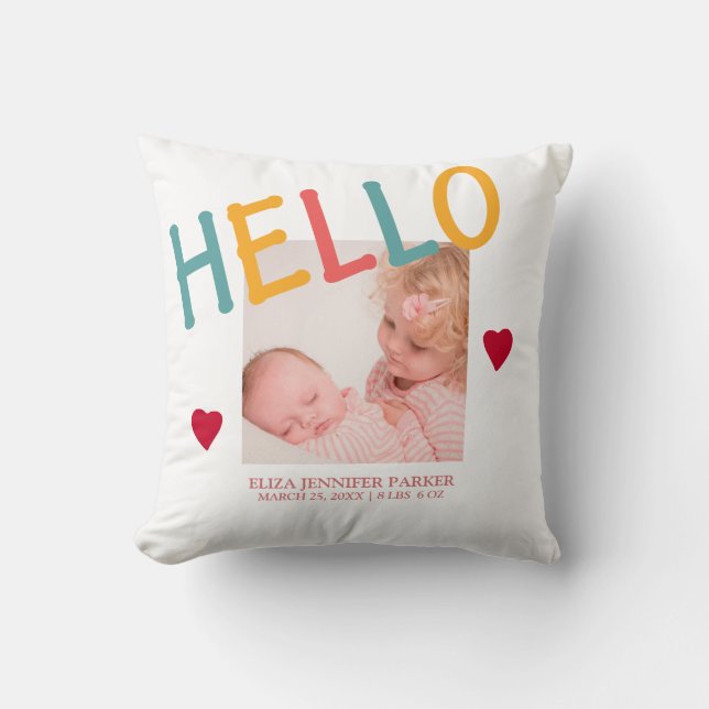 Newborn HELLO typography photo collage nursery Cushion (Front)