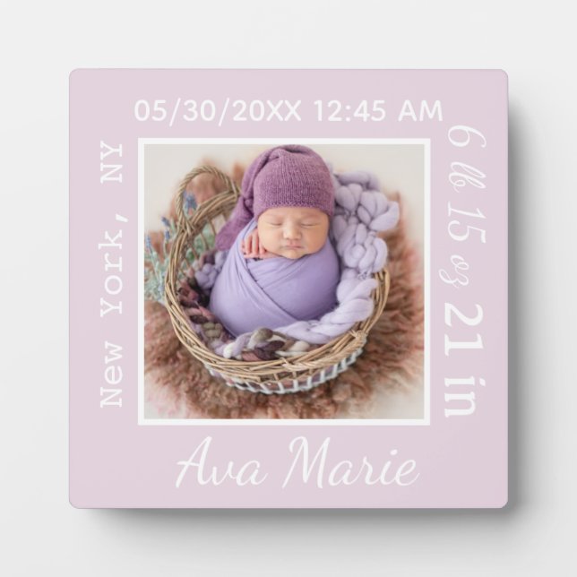 Newborn Keepsake Gift Birth Stats Announcement Plaque (Front)