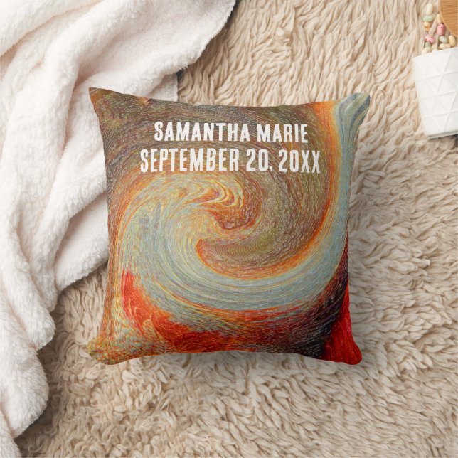 Newborn Nursery Welcome Tie-Dye Brown Red Groovy Cushion (Blanket)