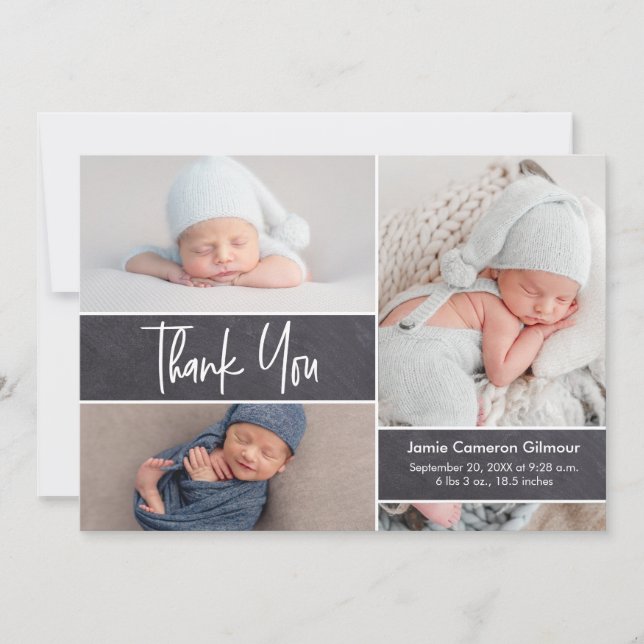 Newborn photo collage modern baby shower thank you (Front)