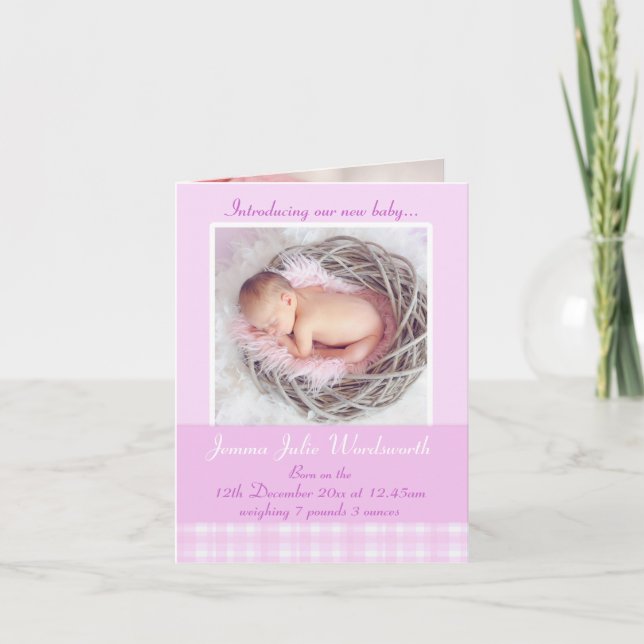 Newborn photo momento card - lillac check (Front)