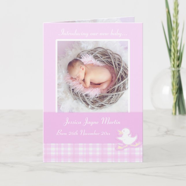 Newborn photo momento card - lillac check (Front)