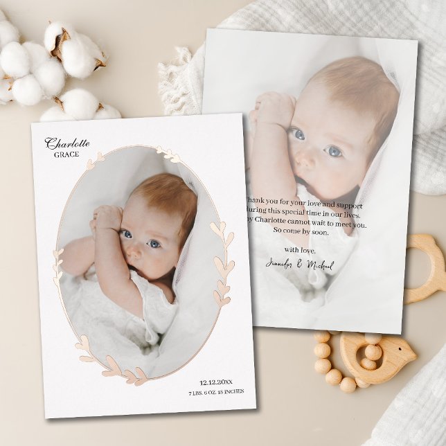 Newborn Photo Scripty Oval Foil Birth Announcement (Creator Uploaded)