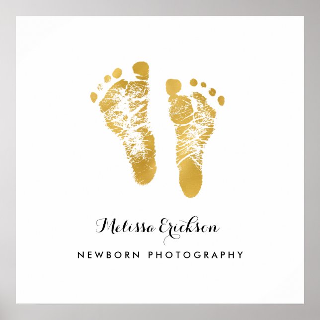 Newborn Photographer Elegant Faux Gold Footprints Poster (Front)