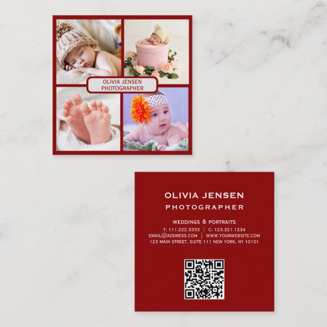 Newborn Photography Baby Photographer Photo  Square Business Card (Front/Back)