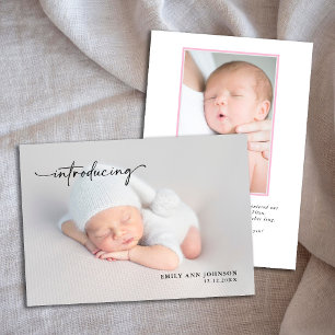 Newborn Pink Baby Girl Photo with Stats Card