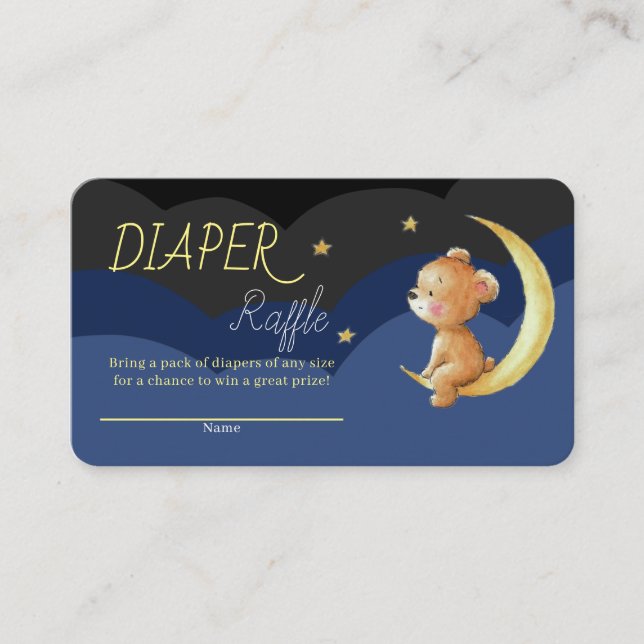 Newborn Star Night Sky Bear On Moon Diaper Raffle Enclosure Card (Front)