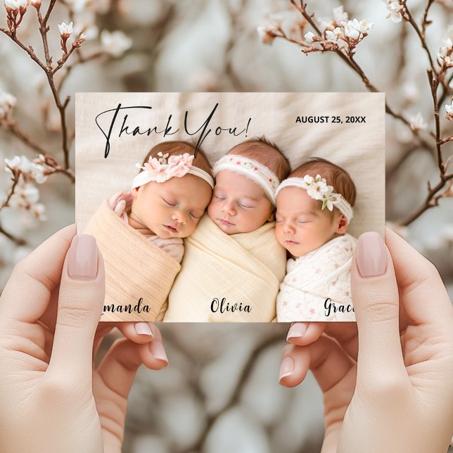 Newborn Triplet Baby Thank You Card Photo Postcard (Creator Uploaded)