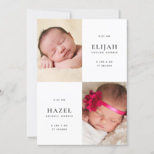 Newborn Twins 2-Sided Photo Birth Announcement