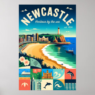 Newcastle Australia Retro Travel Poster Art