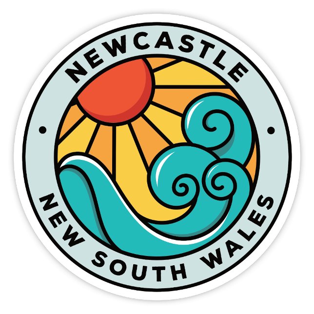 Newcastle, NSW Australia Sticker (Newcastle New South Wales Australia sun and surf round sticker)