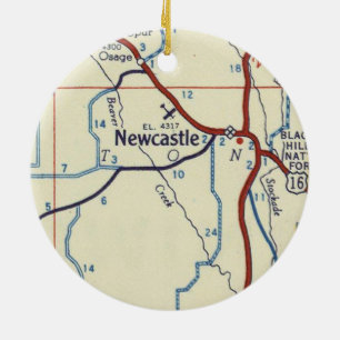 Newcastle WY Vintage Map Ceramic Ornament