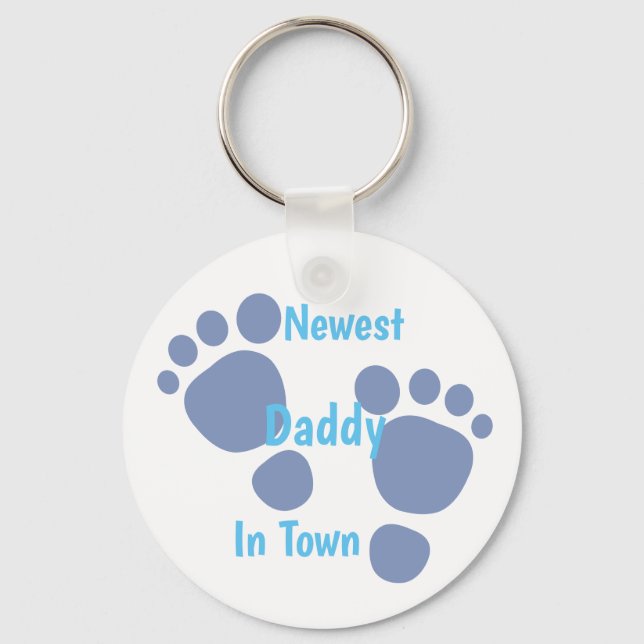 Newest Daddy In Town Blue Baby Footprint  Key Ring (Front)