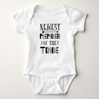"newest member of the tribe" Funny Baby Bodysuit