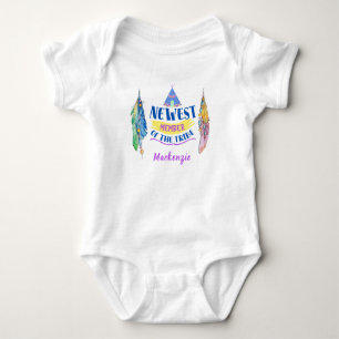 Newest Member of Tribe - Teepee, Feathers - Name Baby Bodysuit