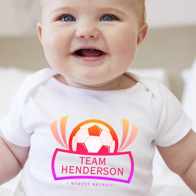 "Newest Recruit" Custom family name soccer  Baby Bodysuit (Creator Uploaded)