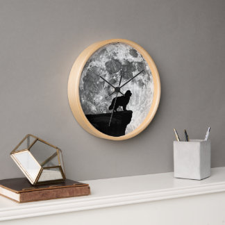 Newf Dog Moon Silhouette - Majestic Night Scene Clock
