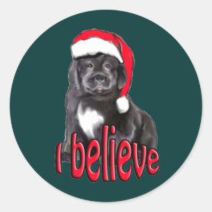Newf puppy Christmas Classic Round Sticker