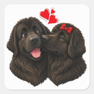 Newfie Kisses Puppy Love Square Sticker
