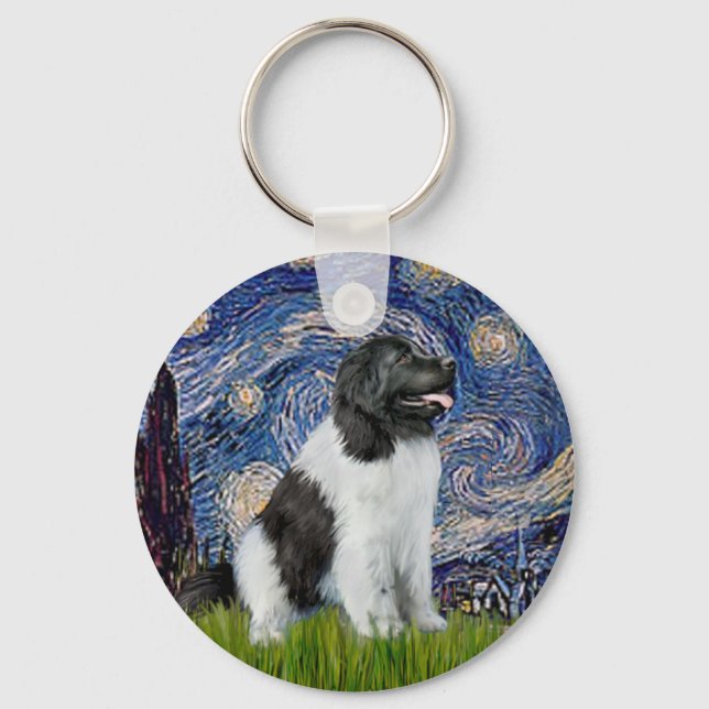 Newfie Landseer - Starry Night Key Ring (Front)