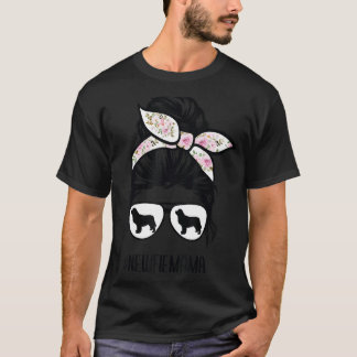 Newfie Mum Dog messy bun hair glasses, Newfoundlan T-Shirt