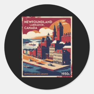 Newfoundland And Labrador Canada 1950s Vintage Tra Classic Round Sticker