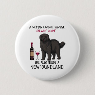 Newfoundland and wine Funny dog 6 Cm Round Badge