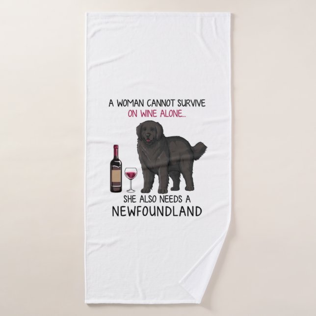 Newfoundland and wine Funny dog  Bath Towel (Bath Towel)