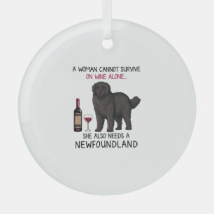 Newfoundland and wine Funny dog Glass Tree Decoration