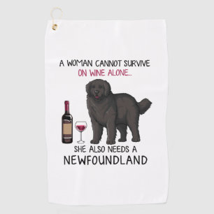 Newfoundland and wine Funny dog Golf Towel