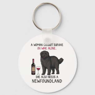 Newfoundland and wine Funny dog  Key Ring