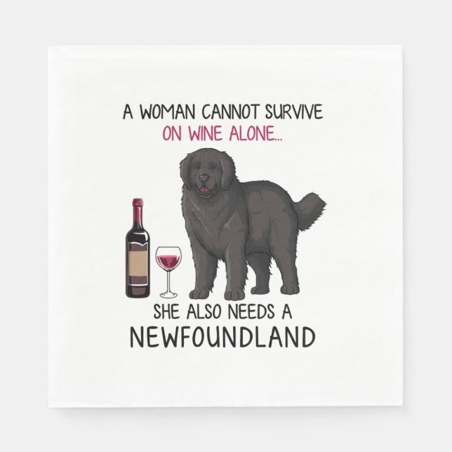 Newfoundland and wine Funny dog  Napkin (Front)