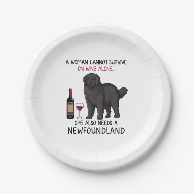 Newfoundland and wine Funny dog  Paper Plate (Front)