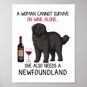 Newfoundland and wine Funny dog Poster