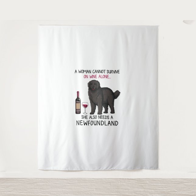 Newfoundland and wine Funny dog  Tapestry (Front)