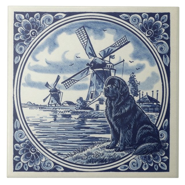Newfoundland at the Dutch Windmills Ceramic Tile (Front)