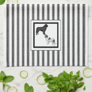 Newfoundland Black and Landseer on stripe Tea Towel