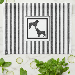Newfoundland  Black  on black and white stripe Tea Towel