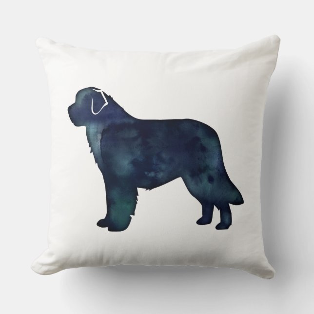 Newfoundland Black Watercolor Silhouette Cushion (Front)