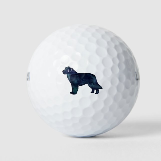 Newfoundland Black Watercolor Silhouette Golf Balls (Front)